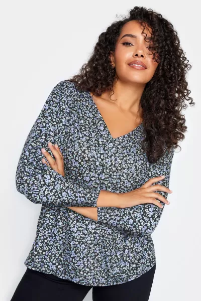 Image of M&Co Petite Petite Blue Ditsy Print Top