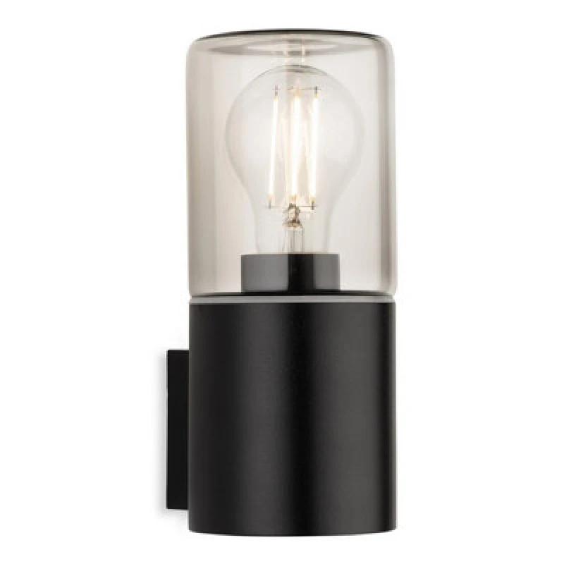 Image of Luminosa Lighting Luminosa Manor Wall Light Black With Smoked Glass 1Xe27 Ip44