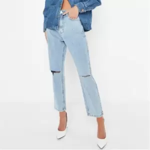 image of Missguided Recycled Petite Slashed Wrath Jeans - Blue