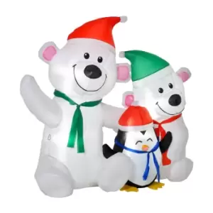 Image of HOMCOM 1.1m Christmas Inflatable Decoration with Two Bears and Penguin Light Up Outdoor Blow Up Decorations Xmas Decor for Holiday Party Garden