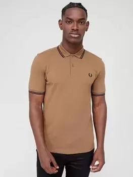 Fred Perry Twin Tipped Polo Shirt, Stone, Size 2XL, Men