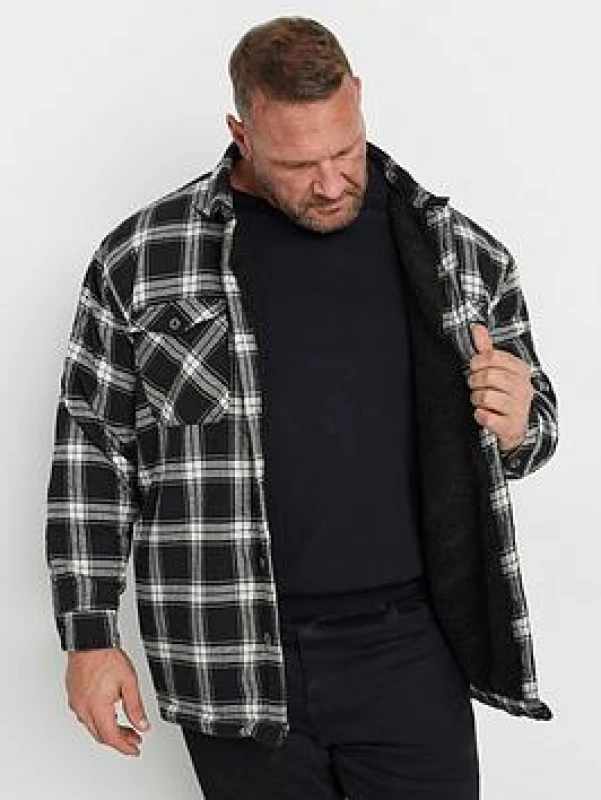 Image of BadRhino BadRhino Men Checked Borg Shacket in Black Size: 7-8X-Large Black 7-8XL Male 5063111677900