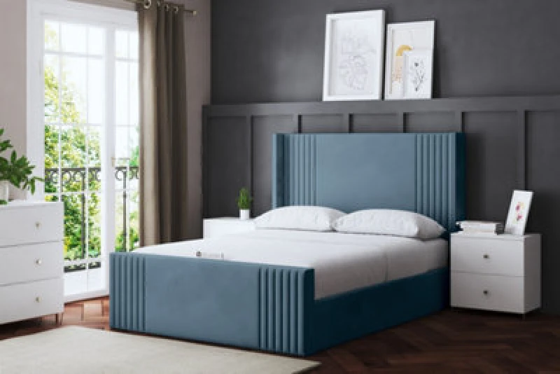 Image of DS LIVING Elara Winged Blue Upholstered Bed Small Single AM_DVNSHRE_SSIN_BLU