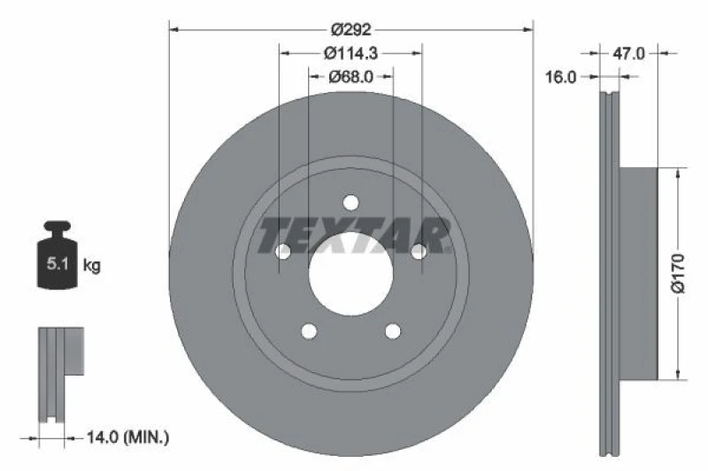 Image of Brake disc TEXTAR 92278103