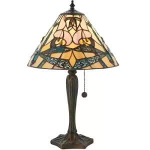 image of Tiffany Glass Table Lamp Light Dark Bronze & Rich Cream Dragonfly Shade i00168