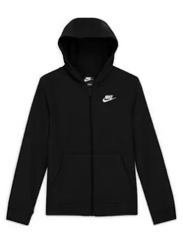Image of Nike Boys Nsw Ft Club Full Zip Jacket Hoody, Black/White, Size Xs=6-8 Years