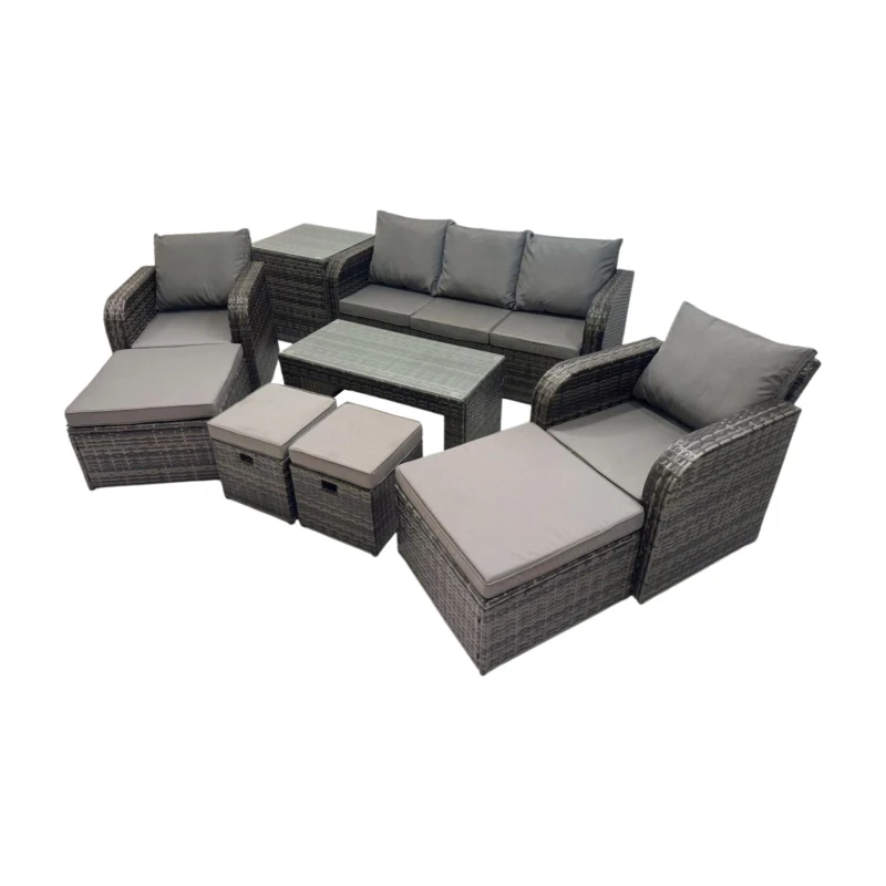 Image of Fimous 3 Seater Sofa Reclining Chair Coffee Table with Side Table 4 Footstool in Dark Grey Dark Grey Unisex