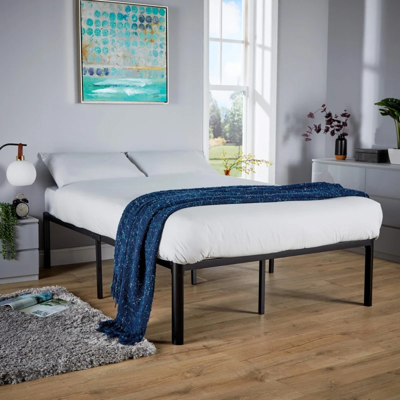 Image of HOME SOURCE Small Double 4ft Black Metal Bed Frame Modern Home Living Bedroom Furniture BEDPOD4BK
