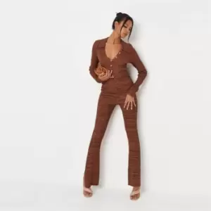 image of Missguided Collar Detail Button Jumpsuit - Brown