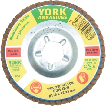 Image of 115 X 22MM Flap Discs - Conical - Aluminium Oxide - Aluminium Backed P36