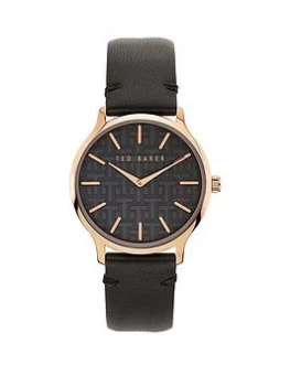 Image of Ted Baker Black and Rose Gold Case Dial Black Leather Strap Ladies Watch, One Colour, Women