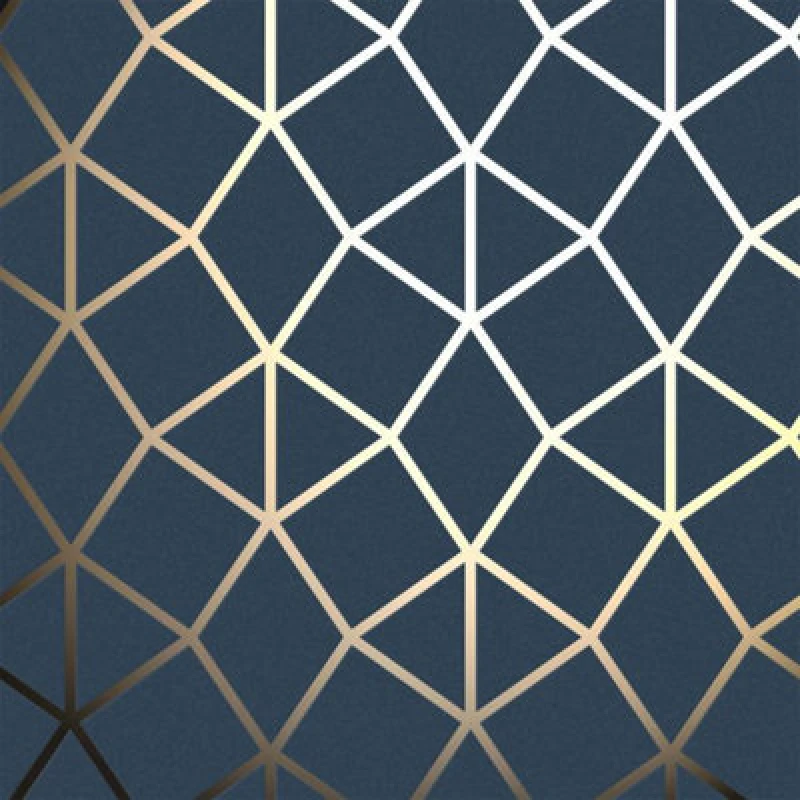 Image of Fine Decor Fine Decor Platinum Geo Trellis Texture Blue / Gold Metallic Wallpaper Fd42560