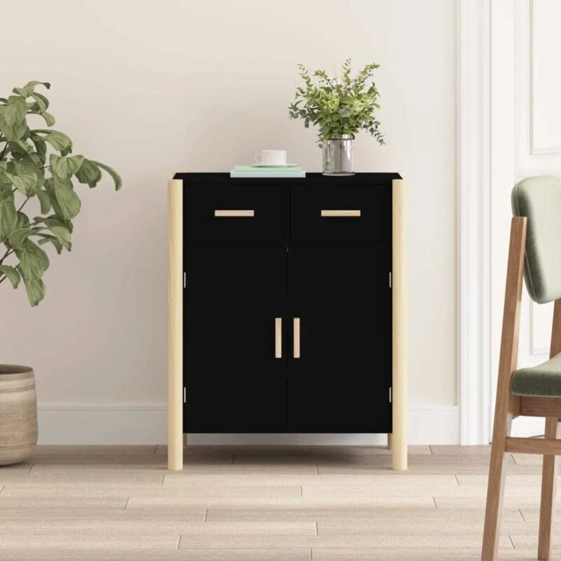 Image of Vidaxl Sideboard Black 62X38X75cm Engineered Wood, Black 345676