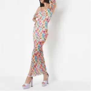 image of Missguided Floral Print Multi Strap Bardot Plisse Midaxi Dress - Multi