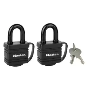 image of Master Lock 40Mm Wide Covered Laminated Steel Pin Tumbler Padlock - Twin Pack; Black