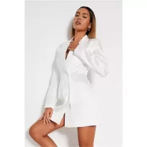 image of I Saw It First Double Breasted Satin Blazer Dress - White