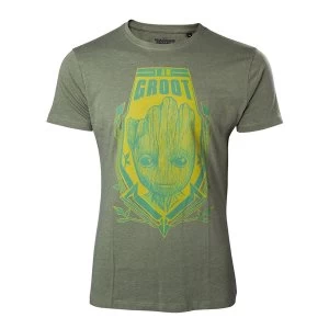 Image of Guardians of the Galaxy Vol. 2 Mens Medium Groot Shield Heather T-Shirt - Green