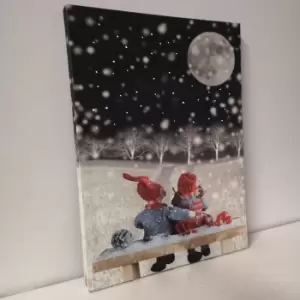 Image of 40 x 30cm Fire Optic Christmas Wall Art Canvas with Winter Friends Scene