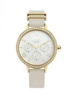 image of Lipsy Lipsy White And Gold Glitz Multi Dial White Leather Strap Ladies Watch