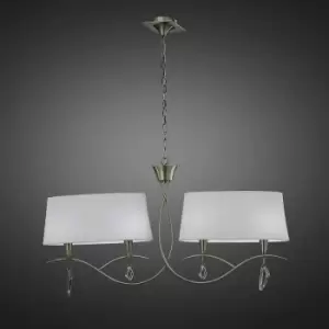 image of Mara 2 Arm pendant lamp 4 E14 bulbs, antique brass with ivory white lampshade