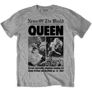 Image of Queen - News of the World 40th Front Page Unisex Large T-Shirt - Grey