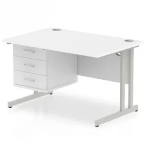 Image of Impulse 1200 Rectangle Silver Cant Leg Desk White 1 x 3 Drawer Fixed Ped