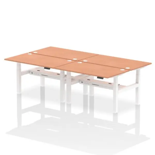 Image of Air Air Back-to-Back 1400 x 800mm Height Adjustable 4 Person Bench Desk Beech Top with Cable Ports White Frame HASCP4P14800BCHW