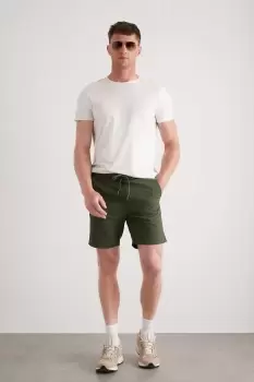 Image of Mens Khaki Plain Crinkle Swim Short
