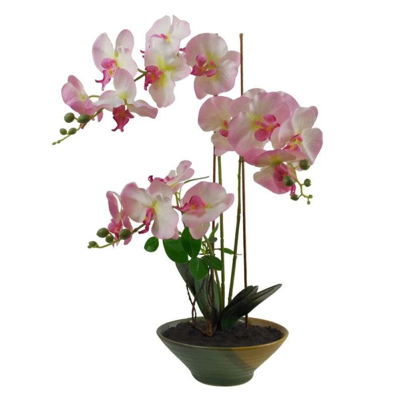 Image of Leaf 65cm Artificial Orchid Light Pink in Glazed Planter Pink unisex