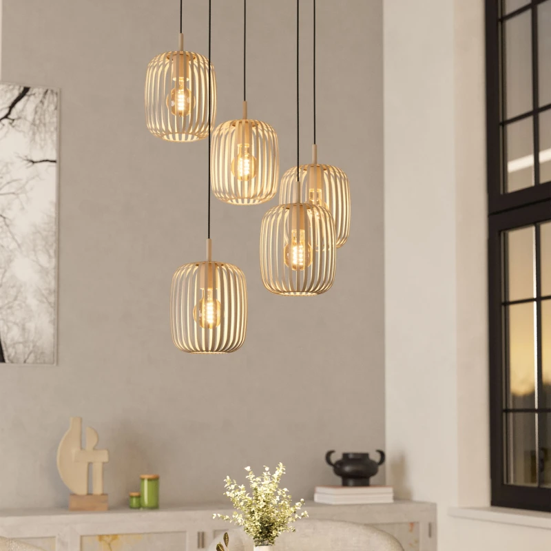 Image of EGLO Eglo Romazzina Steel Sandy 5 Light Pendant in Light Sand Light Sand One Size Unisex 9008606299904