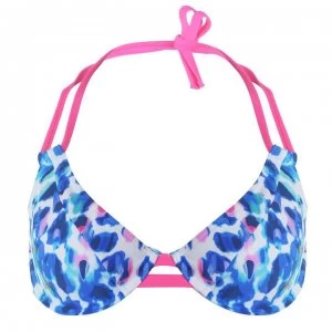 Figleaves Lyla Halter Bikini Top - Blue LEOPARD