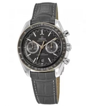 Image of Omega Speedmaster Racing Chronometer Grey Chronograph Dial Grey Leather Strap Mens Watch 329.23.44.51.06.001 329.23.44.51.06.001
