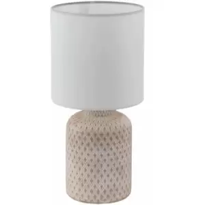 image of Loops - Table Lamp Cream White Patterned Ceramic Shade White Fabric Bulb E14 1x40W