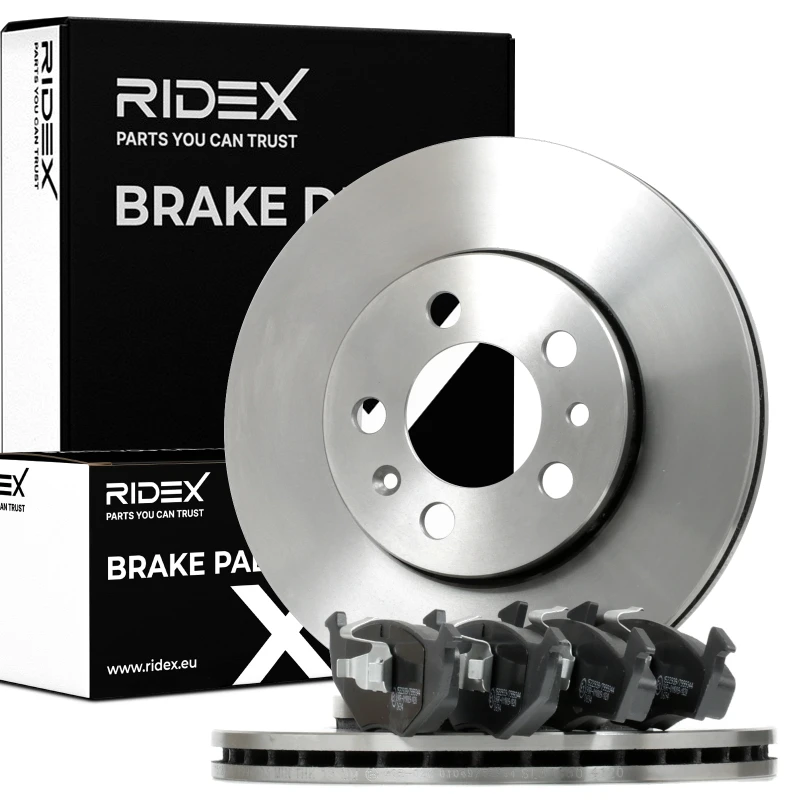Image of RIDEX 3405B1019 Brake disc and pads set Front Axle, Brake Disc Type: Vented Brake Set,disc brakes (3405)