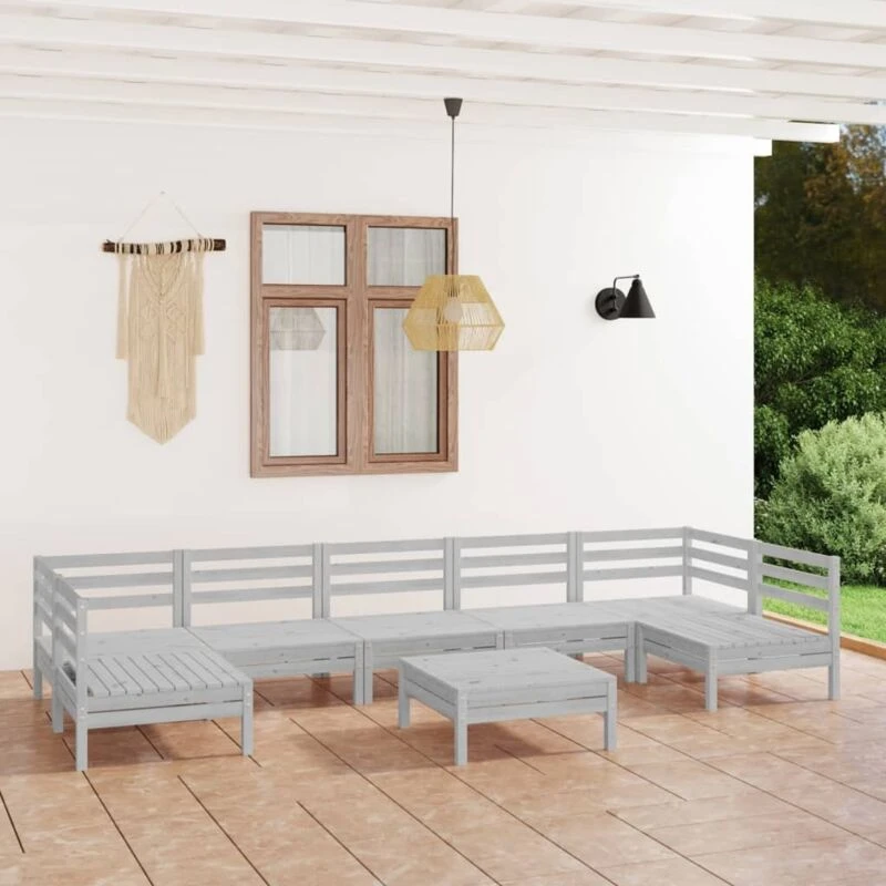 Image of vidaXL 8 Piece Garden Lounge Set White Solid Wood Pine, White 3083410