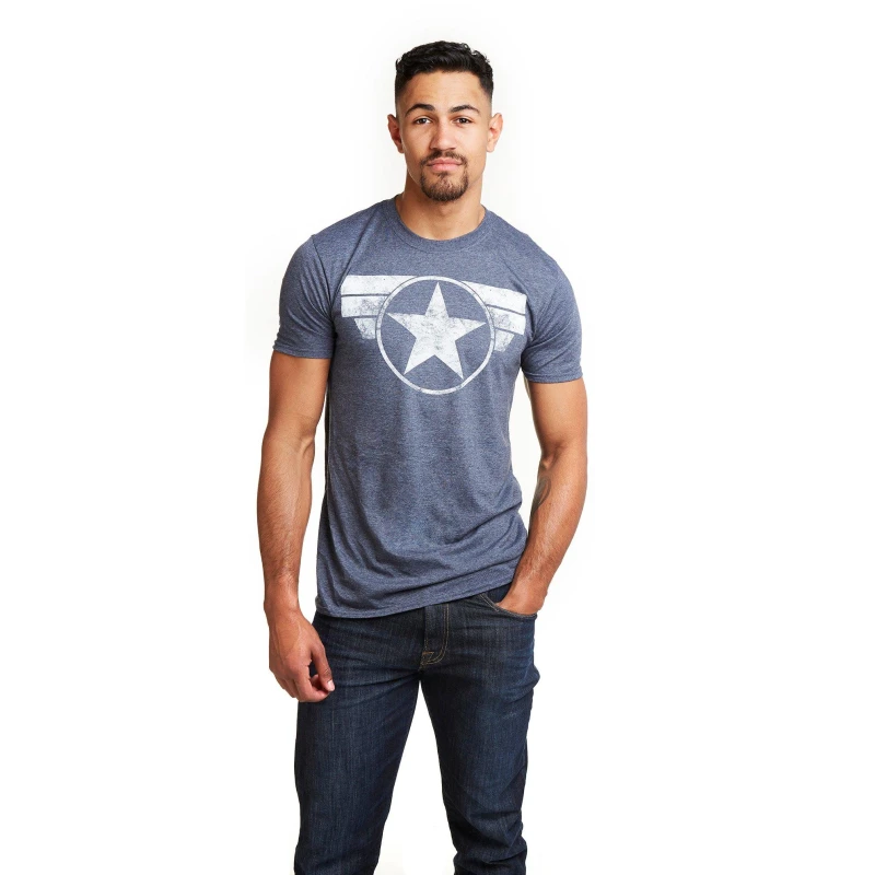 Image of Marvel Marvel Men Captain America Cap Logo Cotton T-Shirt in Navy Size: Small Navy S Male 5052777373660