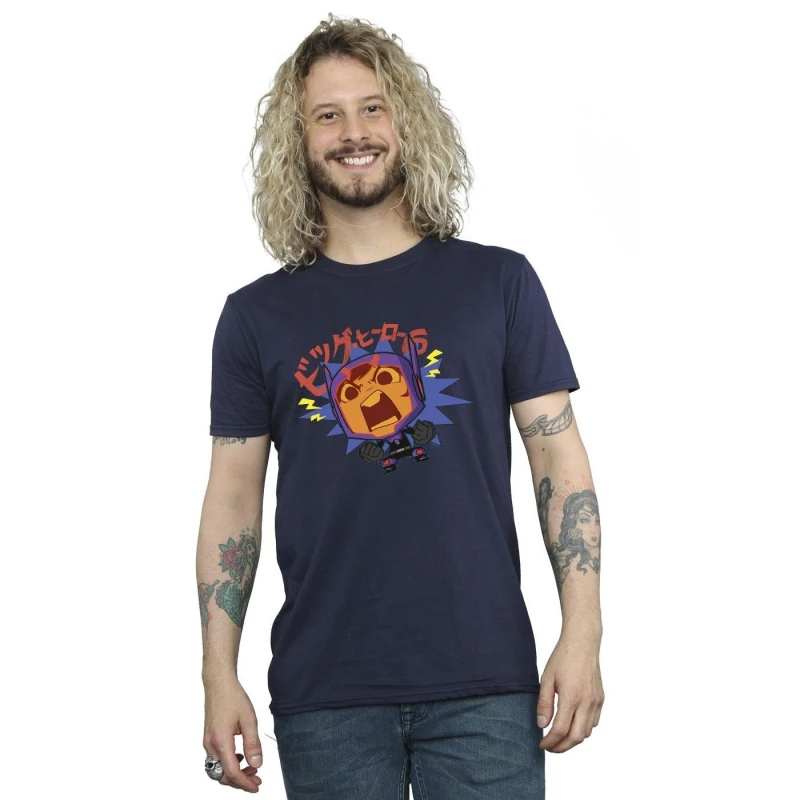 Image of Disney Men Big Hero 6 Baymax Hiro Angry Manga T-Shirt in Navy Size: Small Navy S Male 5059934892569
