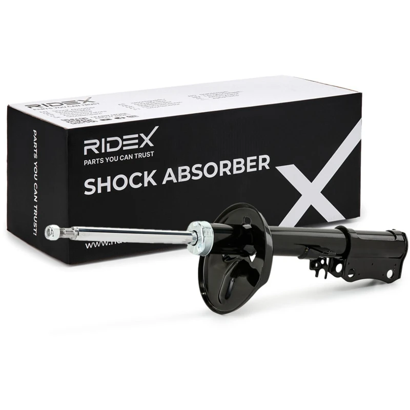 Image of RIDEX 854S0237 Shock absorber Rear Axle Left, Gas Pressure, Twin-Tube, Suspension Strut, Bottom Clamp Shock Absorber (854)