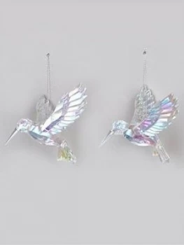 image of Festive Set Of 2 Iridescent Hummingbird Hanging Christmas Tree Decorations