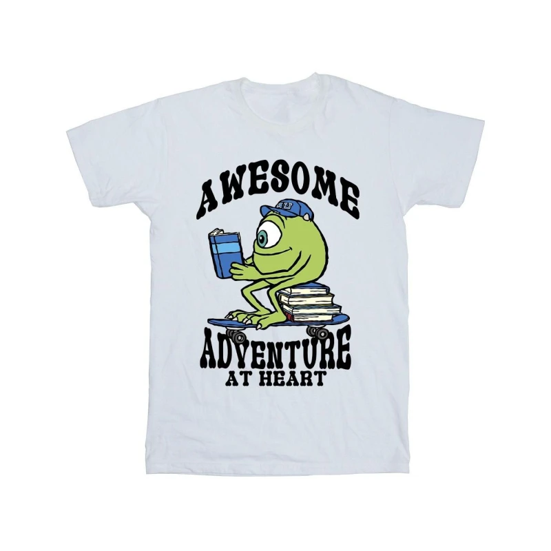 Image of Disney Men Reading Awesome Mike Wazowski Cotton T-Shirt in White Size: Small White S Male 5063376460873
