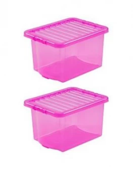 image of Wham Set Of 2 Pink Crystal Plastic Storage Boxes ; 24 Litres Each