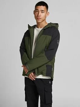Image of Jack & Jones Colour Block Hooded Jacket, Green Size XL Men