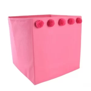 image of Storage Box with Pom Poms Pink 30cm