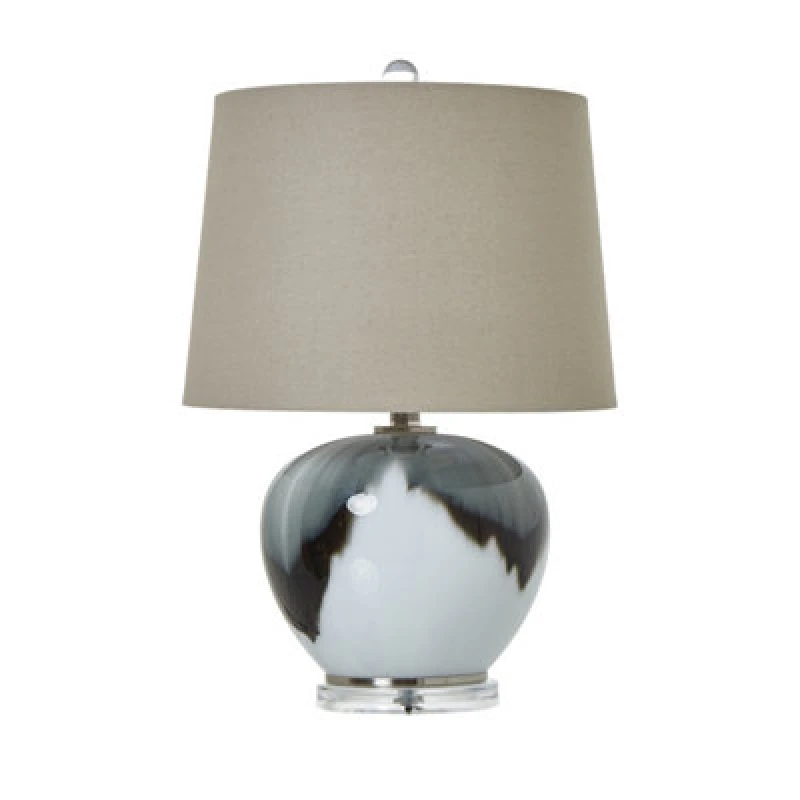 Image of Grey Glass Table Lamp With Linen Shade