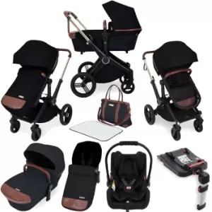 image of Ickle Bubba Aston Rose (Galaxy) 10 Piece Travel System Bundle with ISOFIX Base - Black