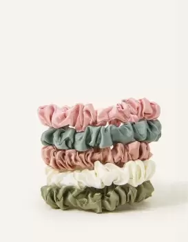 Image of Accessorize Silk Scrunchies 5 Pack, Size: 40cm