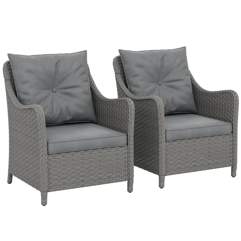Image of Outsunny 2 Pieces Rattan Garden Chairs, Cushioned Rattan Chairs, Dark Grey 860-408V70CG
