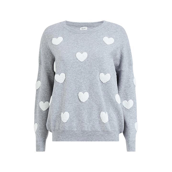 image of Yumi Grey Knitted Heart Jumper - S to M