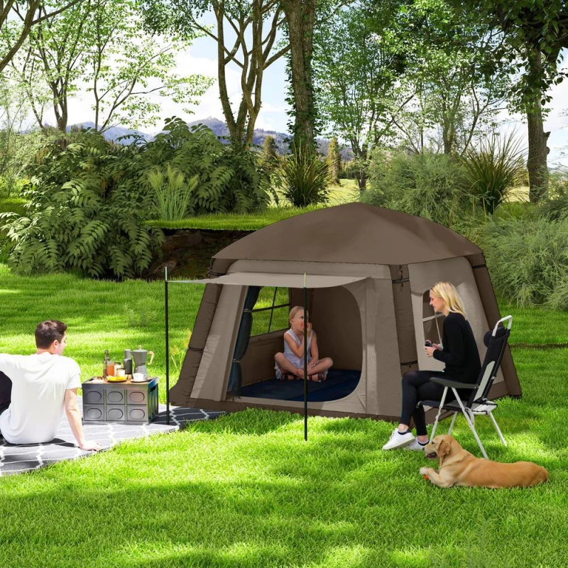 Image of OUTSUNNY Inflatable Camping Tent, Easy Setup 2 Man Tent in Khaki Khaki Unisex