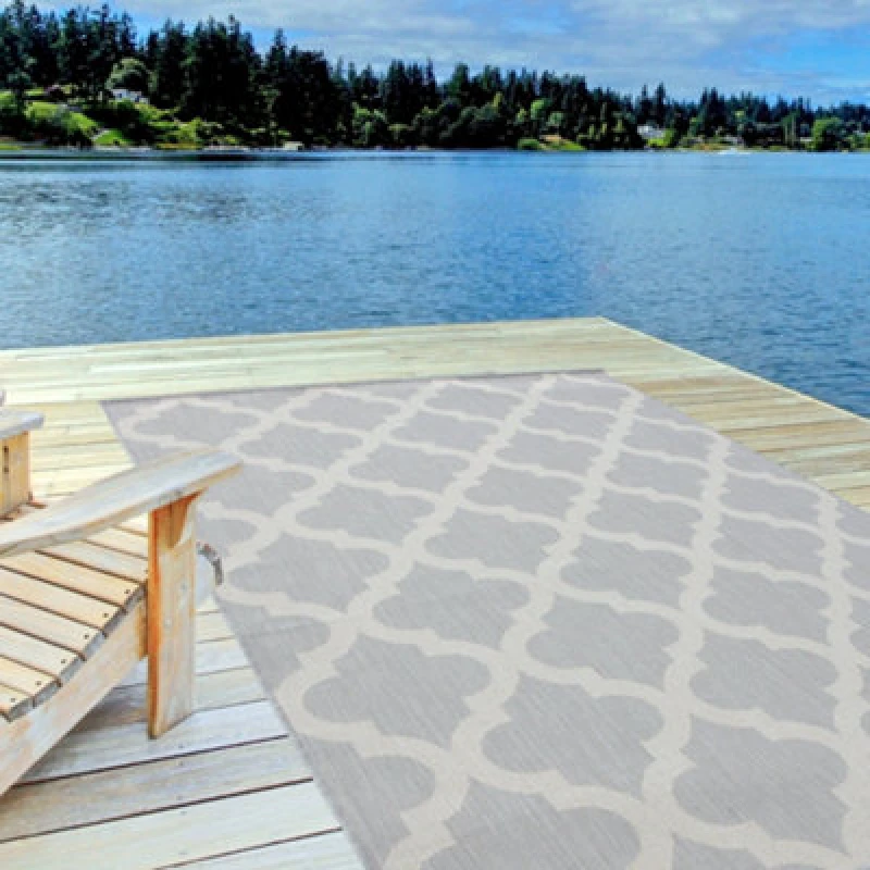 Image of The Rugs Ecology Collection Outdoor Patio Garden Rug Grey Trellis Design Weatherproof Jet Washable 400G